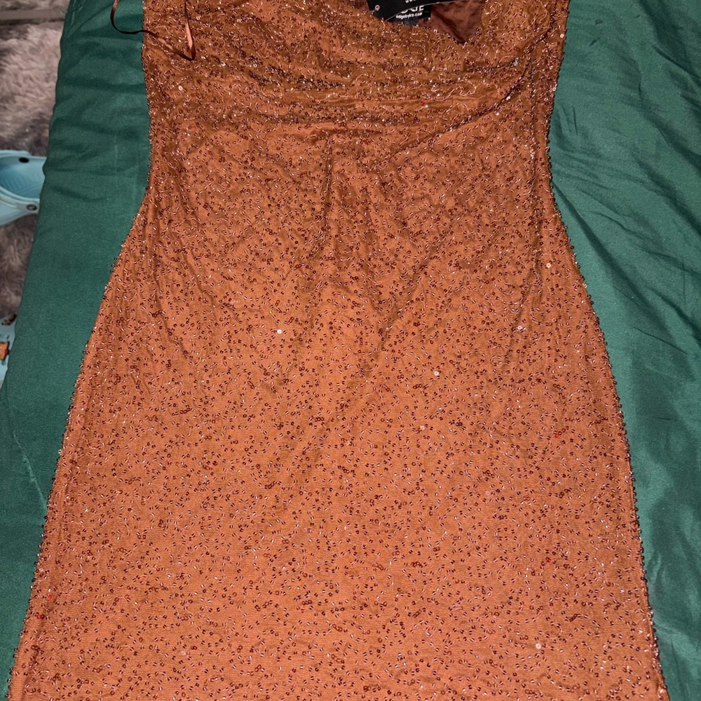 Strapless Sparkle Bodycon Dress Brown large - Picture 3 of 3